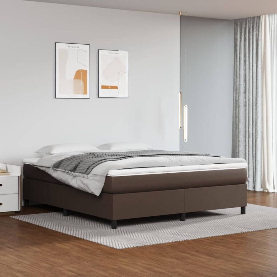 The Living Store Boxspringframe Kunstleer Bruin 203x180x35 cm Inclusief Montagehandleiding Boxspringframe Kunstleder Bed Bruin Bed Tweepersoons Bed Bedframe 180x200 - Foto 2