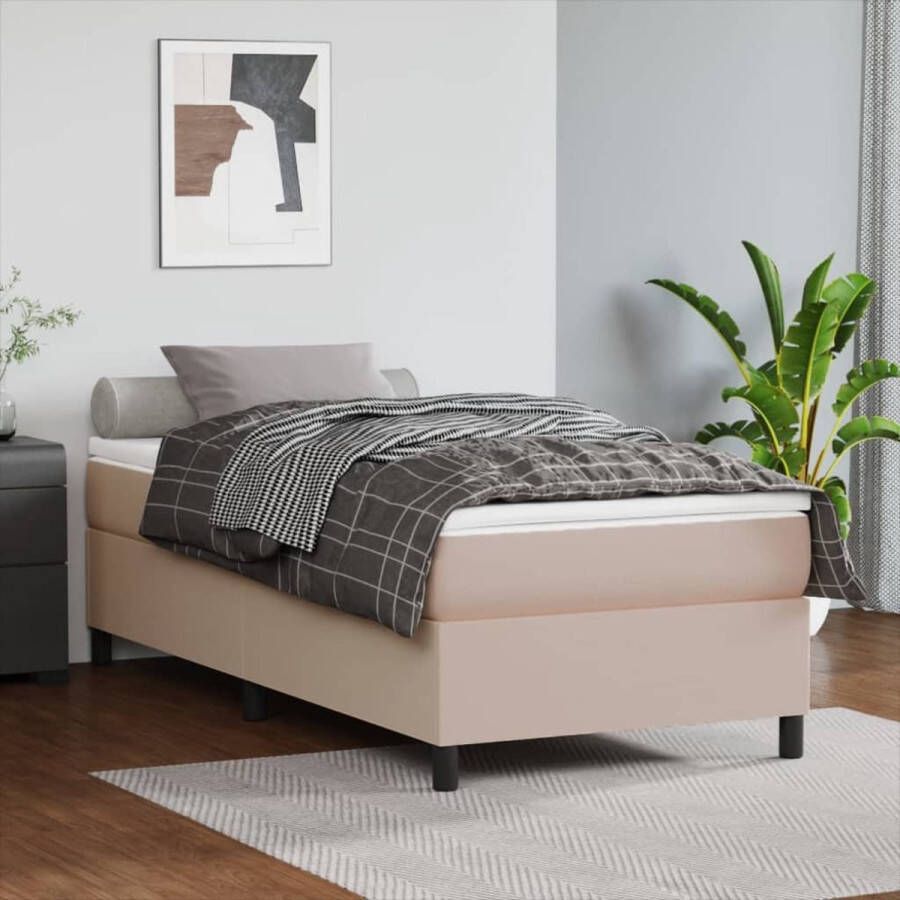 The Living Store Boxspringframe Cappuccino 203 x 80 x 35 cm Kunstleer Multiplex Geschikt voor 80 x 200 cm matras Boxspring Frame Kunstleder Bedframe Bruin Tweepersoons Bedframe Kapstok