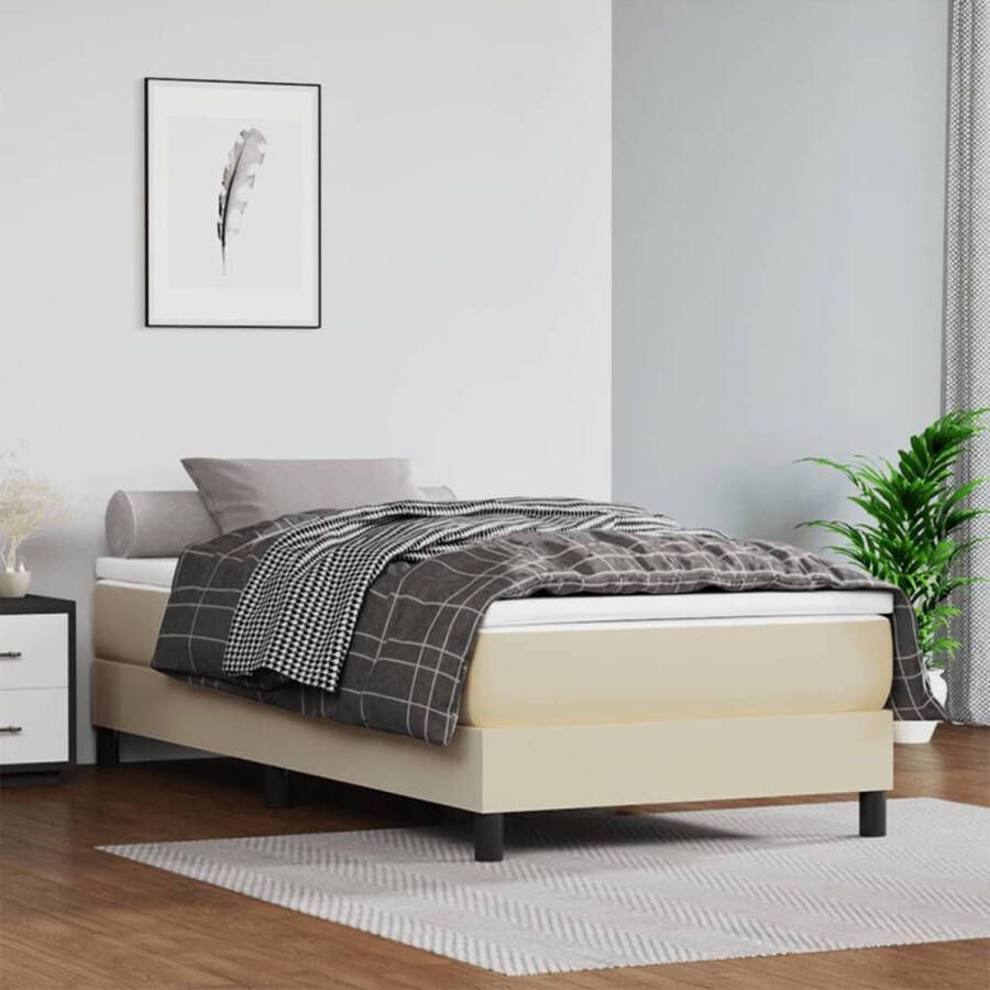The Living Store Boxspringframe kunstleer crèmekleurig 80x200 cm Boxspringframe Boxspringframes Bed Ledikant Slaapmeubel Bedframe Bedbodem Eenpersoonsbed Boxspring Bedden Ledikanten