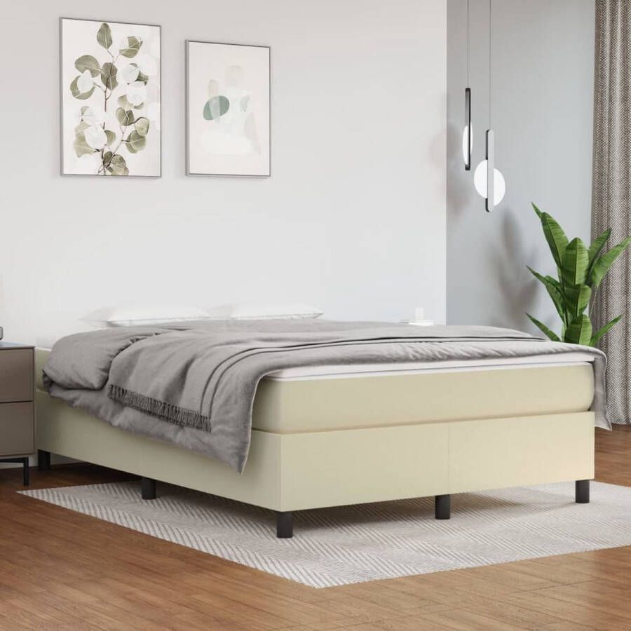 The Living Store Boxspringframe kunstleer crèmekleurig 140x200 cm Boxspringframe Boxspringframes Bed Ledikant Slaapmeubel Bedframe Bedbodem Tweepersoonsbed Boxspring Bedden Ledikanten