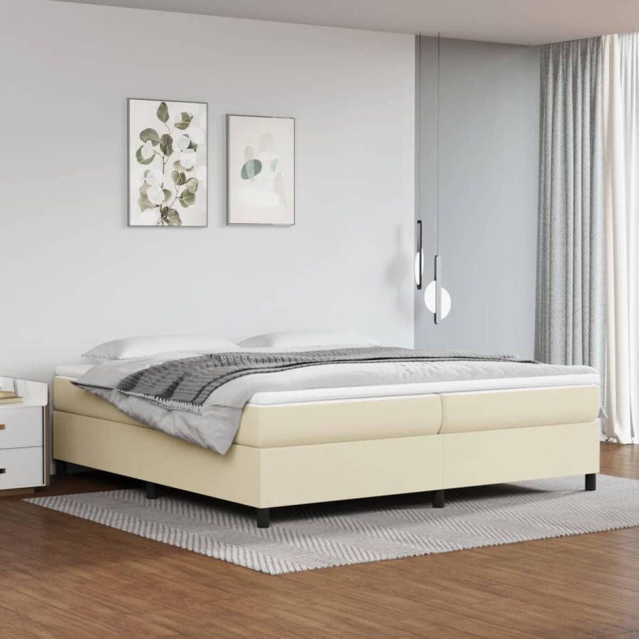 The Living Store Boxspringframe kunstleer crèmekleurig 200x200 cm Boxspringframe Boxspringframes Bed Ledikant Slaapmeubel Bedframe Bedbodem Tweepersoonsbed Boxspring Bedden Ledikanten