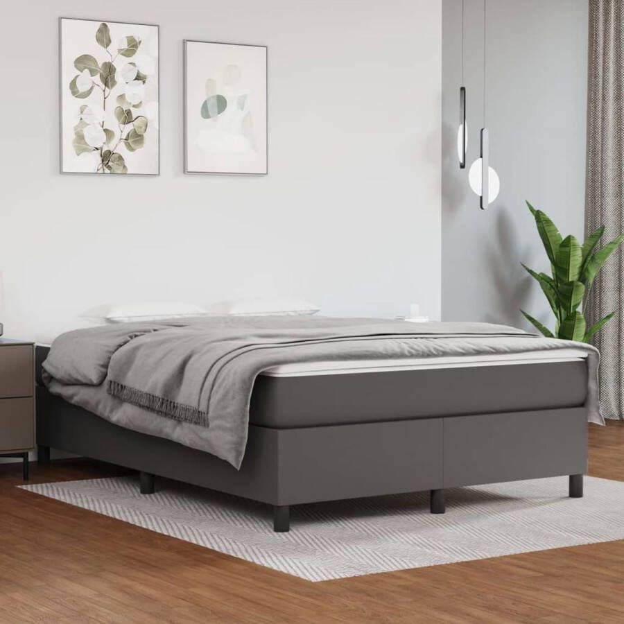 The Living Store Boxspringframe Grijs 203 x 140 x 35 cm Duurzaam kunstleer Ondersteunende poten Multiplex lattenbodem Boxspring Frame Tweepersoons Bed Grijs Bed Kunstleer Bed Houten Bed