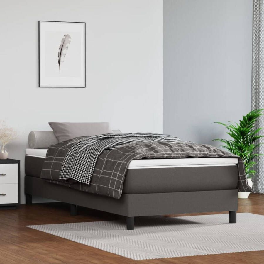 The Living Store Boxspringframe kunstleer grijs 90x200 cm Boxspringframe Boxspringframes Bed Ledikant Slaapmeubel Bedframe Bedbodem Eenpersoonsbed Boxspring Bedden Ledikanten