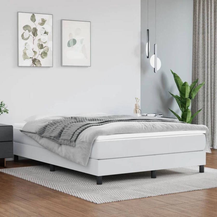 The Living Store Boxspringframe Wit Kunstleer 203x140x25 cm Duurzaam Ondersteunende poten Multiplex lattenbodem Boxspringframe Wit Bed Kunstleder Bed 140x200 Cm Bed Stapelbare Bedbodems