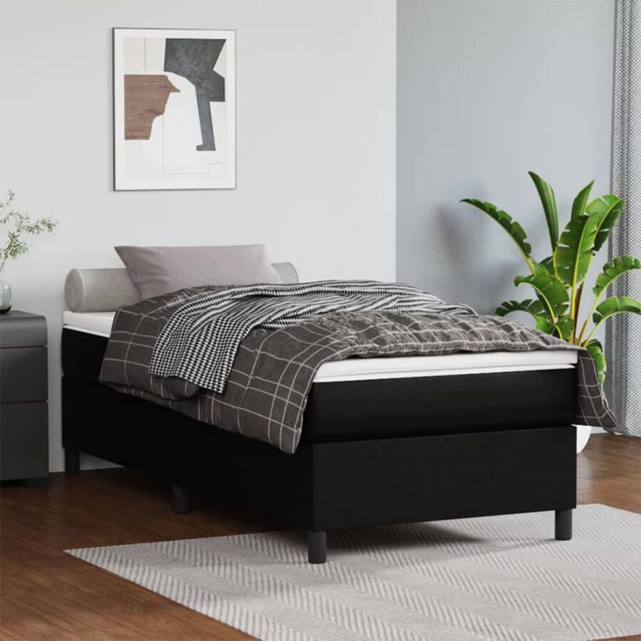 The Living Store Boxspringframe Zwart 203 x 80 x 35 cm Duurzaam kunstleer Ondersteunende poten Multiplex lattenbodem Matras niet inbegrepen Boxspringframe Zwarte Boxspring Bedframe Zwart Kunstleder Bed Tweepersoons Bed