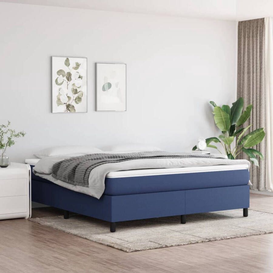 The Living Store Boxspringframe blauw 203 x 160 x 35 cm stof en multiplex Boxspring Frame Bed Frame Slaapkamer Meubels Tweepersoons Bed Blauwdruk - Foto 2