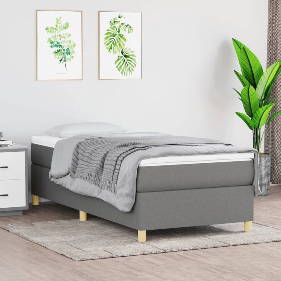 The Living Store Boxspringframe donkergrijs 203 x 90 x 35 cm met ondersteunende poten en multiplex lattenbodem Boxspring Frame Bed Frame Donkere Kleuren Grijs Bed Frame Slaapkamer Meubels