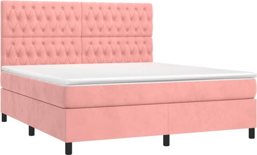 The Living Store Boxspringset Fluweel LED Pocketvering Topmatras 180x200 cm Roze Boxspring Led Bed Velvet Bed Tweepersoonsbed Roze Bed - Foto 2