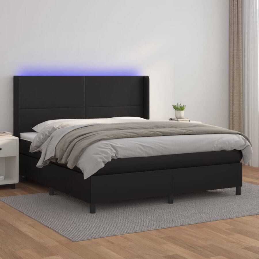 The Living Store Boxspringset Kunstleer 160 x 200 cm Inclusief matras en LED Boxspring Boxsprings Lederlook Led Lamp Slaapcomfort - Foto 2