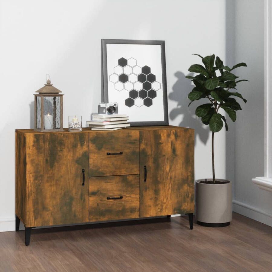 The Living Store Dressoir 100x36x60 cm bewerkt hout gerookt eikenkleurig Dressoir Houten Dressoir Vintage Dressoir Landelijk Dressoir Robuust Dressoir - Foto 2