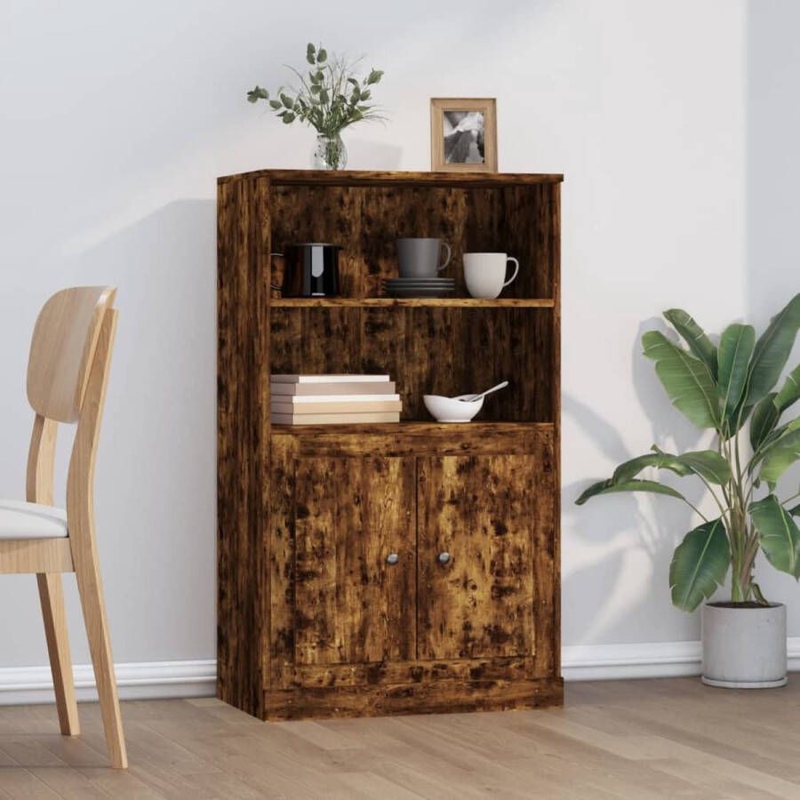 The Living Store Hoge kast 60x35 5x103 5 cm bewerkt hout gerookt eikenkleurig Hoge Kast Buffetkast Houten Kast Opbergkast Display Kast