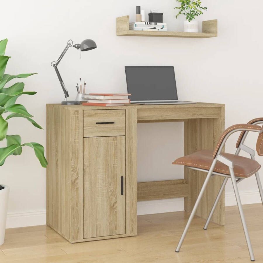 The Living Store Bureau 100x49x75 cm bewerkt hout sonoma eikenkleurig Bureau - Foto 2