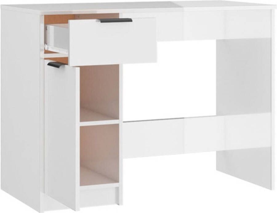 The Living Store Bureau 100x50x75 cm bewerkt hout hoogglans wit Bureau - Foto 2