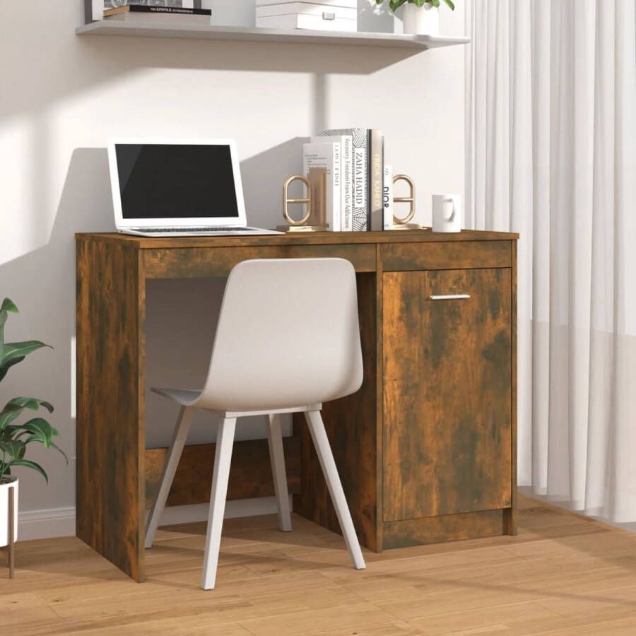 The Living Store Bureau 100x50x76 cm bewerkt hout gerookt eikenkleurig Bureau - Foto 2