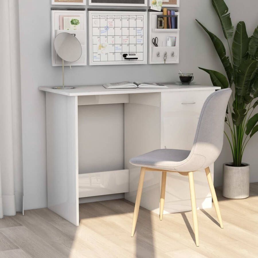 The Living Store Bureau Modern Hoogglans Wit 100x50x76 cm Met lade en deur - Foto 2