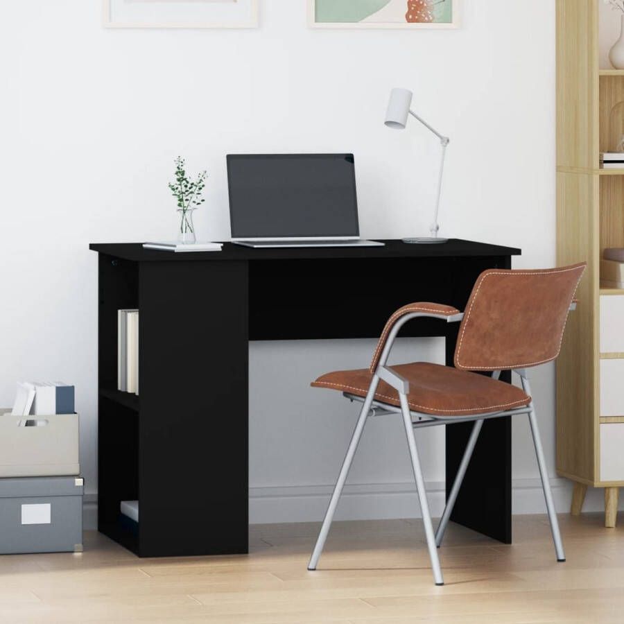 The Living Store Bureau 100x55x75 cm bewerkt hout zwart Bureau - Foto 2