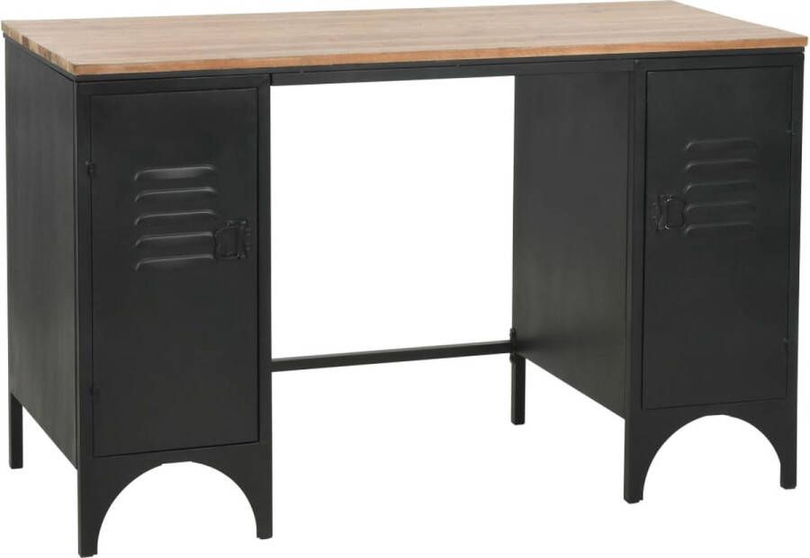 The Living Store Bureau Industrieel 120x50x76 cm Zwart Natuurlijk hout Massief vurenhouten blad en stalen frame - Foto 3