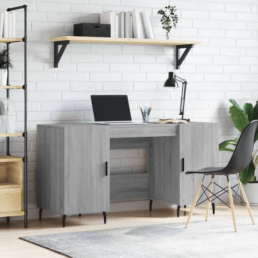 The Living Store Bureau 140x50x75 cm bewerkt hout grijs sonoma eikenkleurig Bureau - Foto 2