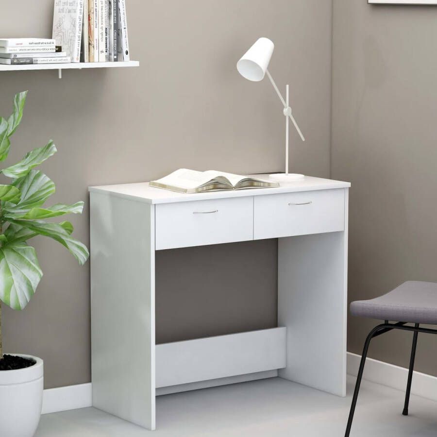 The Living Store Bureau Strakke Witte 80x40x75 cm Met 2 lades Hoogwaardig bewerkt hout - Foto 2