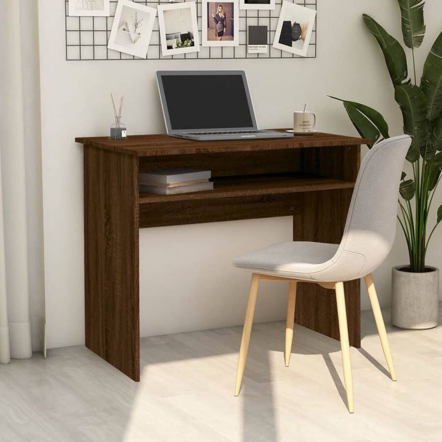 The Living Store Bureau 90x50x74 cm bewerkt hout bruineikenkleurig Bureau - Foto 2