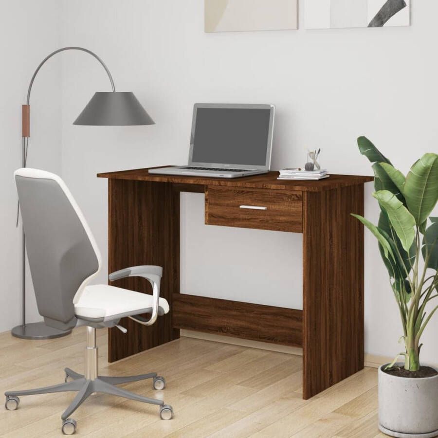 The Living Store Bureau Bruineiken Schrijftafel met lade 100 x 50 x 76 cm Multifunctioneel - Foto 2