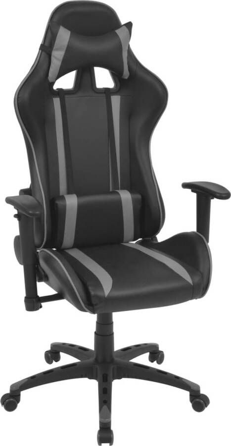 The Living Store Racing bureaustoel grijs zwart verstelbaar hoogwaardig kunstleer - Foto 2