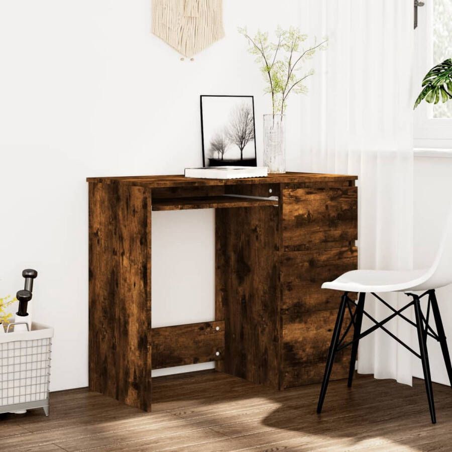 The Living Store Bureau Gerookt Eiken 90x45x76 cm Met 3 lades Montage vereist - Foto 2
