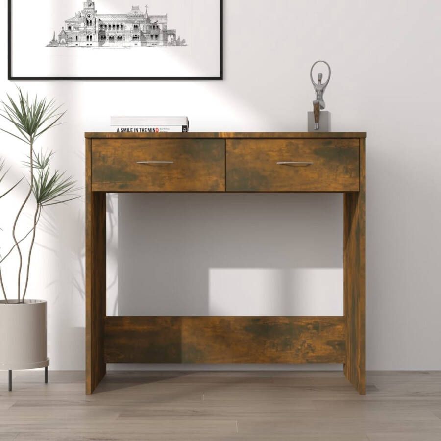 The Living Store Bureau Gerookt Eiken Schrijftafel 80 x 40 x 75 cm Met 2 lades - Foto 2