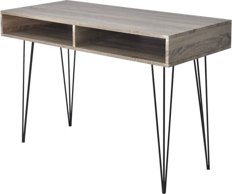 The Living Store Bureau Grijs en Eik 110x55x76 cm (L x B x H) Met 2 compartimenten - Foto 2