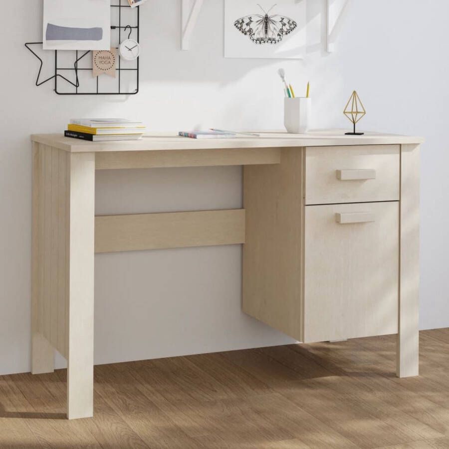 The Living Store Bureau HAMAR 113x50x75 cm massief grenenhout honingbruin Bureau - Foto 2