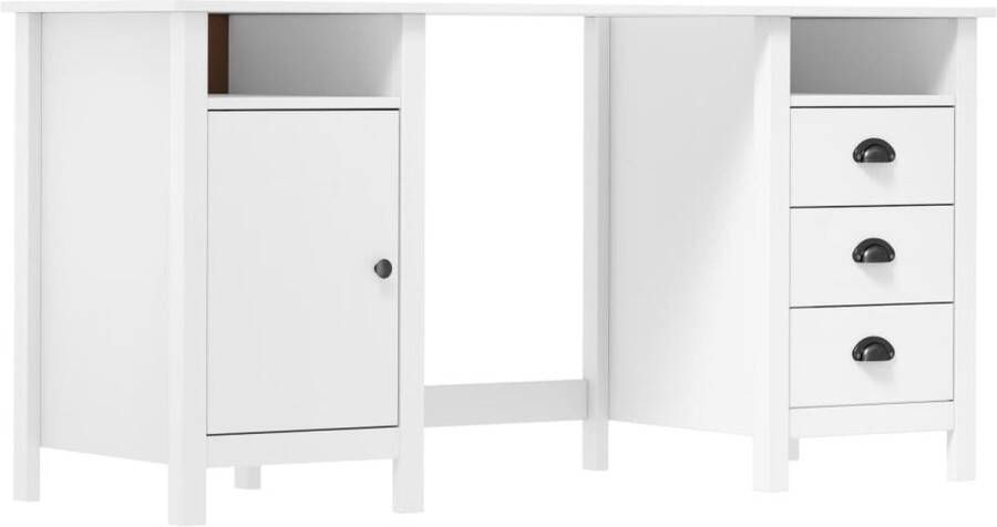 The Living Store Bureau Hill 150x50x74 cm massief grenenhout wit Bureau - Foto 2