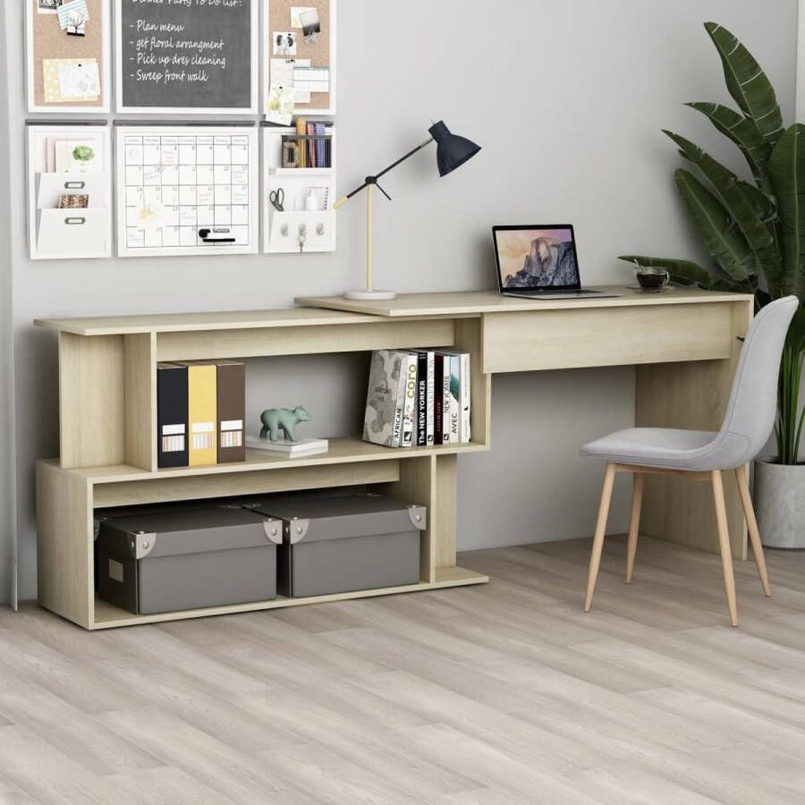 The Living Store Bureau Hoekbureau 200 x 50 x 76 cm Draaibaar Sonoma eiken - Foto 2