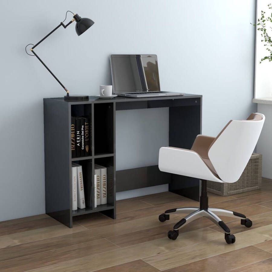 The Living Store Bureau Hoogglans grijs 102.5 x 35 x 75 cm Met schappen Montage vereist - Foto 2