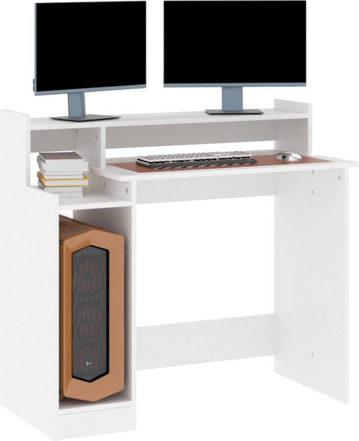 The Living Store Bureau met LED-verlichting 97x45x90 cm bewerkt hout wit Bureau Houten Bureau Wit Bureau Led Bureau Computerbureau