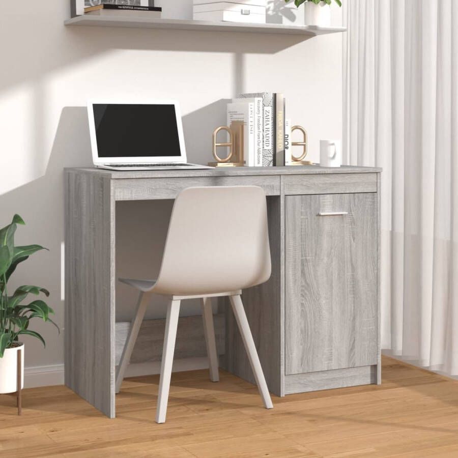 The Living Store Bureau Modern Bureau 100 x 50 x 76 cm Grijs Sonoma Eiken - Foto 2