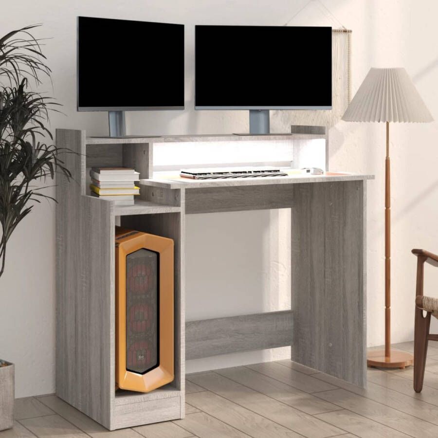 The Living Store Bureau naam Bureau 97 x 45 x 90 cm LED-verlichting Grijs Sonoma Eiken - Foto 2