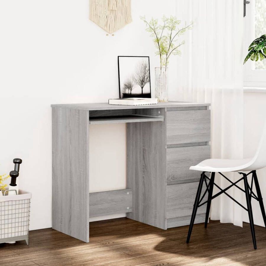 The Living Store Bureau s Bureau 90 x 45 x 76 cm Grijs Sonoma Eiken 3 lades - Foto 2