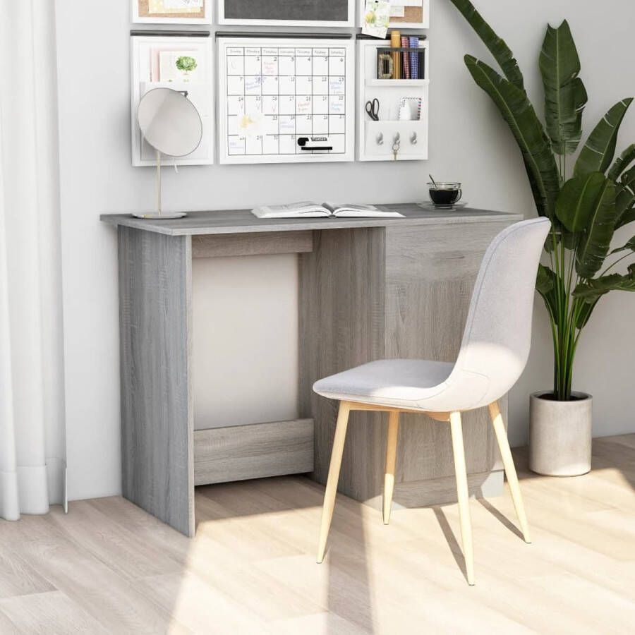 The Living Store Bureau Schrijftafel Grijs Sonoma Eiken 100x50x76 cm Met lade en deur - Foto 2