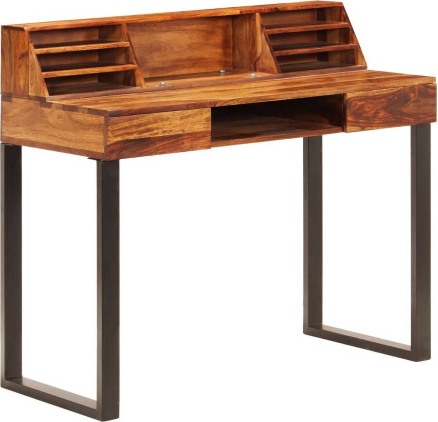 The Living Store Bureau Sheeshamhout 100x50x94 cm Met 2 lades en boekenplanken - Foto 2