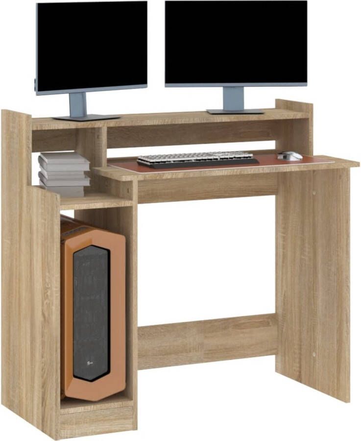 The Living Store Bureau met LED-verlichting 97x45x90 cm hout sonoma eikenkleurig Kantoormeubel Bureau Houten Bureau Led Verlichting Computer Bureau - Foto 2