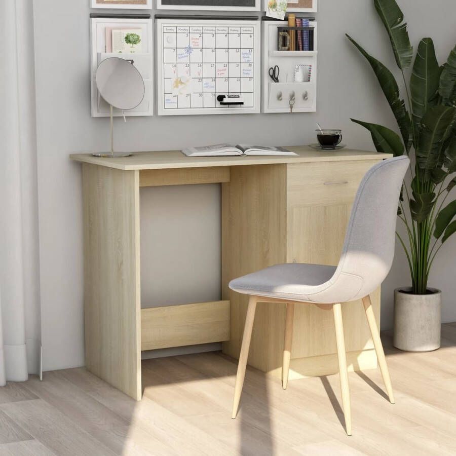 The Living Store Bureau Strak en Modern Bureau 100x50x76 cm Sonoma Eiken Met lade en deur - Foto 2