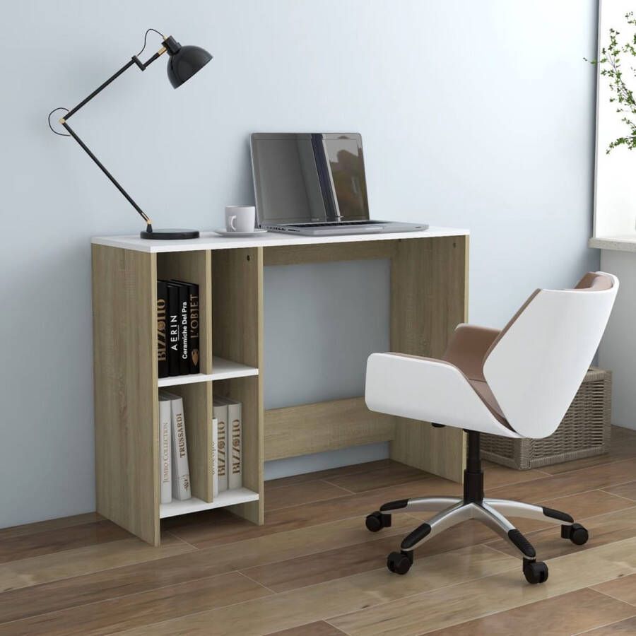 The Living Store Bureau Strak en Modern Bureau 102.5 x 35 x 75 cm 4 schappen - Foto 2