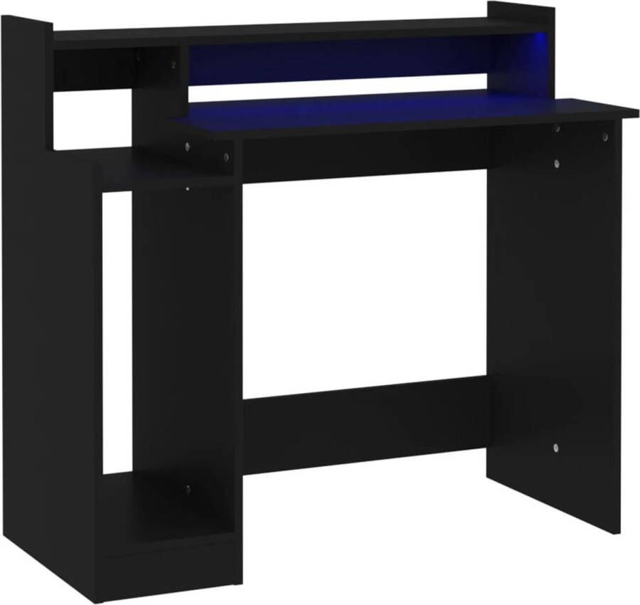 The Living Store Bureau Ultramoderne Charme LED-verlichting Duurzaam hout Praktisch ontwerp Brede toepassing Wandbevestiging vereist USB-aansluiting Zwart 97 x 45 x 90 cm - Foto 2