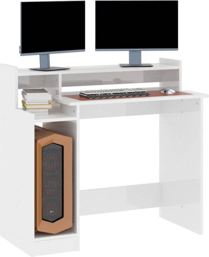 The Living Store Bureau Ultramoderne Hoogglans Wit 97x45x90 cm LED Verlichting Modern Bureau Met Led Verlichting Houten Bureau Wit Bureau Voor Studie - Foto 2