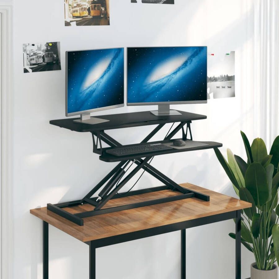 The Living Store Bureau verstelbaar 90x40x(13-41 5) cm staal en bewerkt hout Verstelbaar Bureau Ergonomisch Bureau Kantoorbureau Computerbureau Home Office - Foto 3