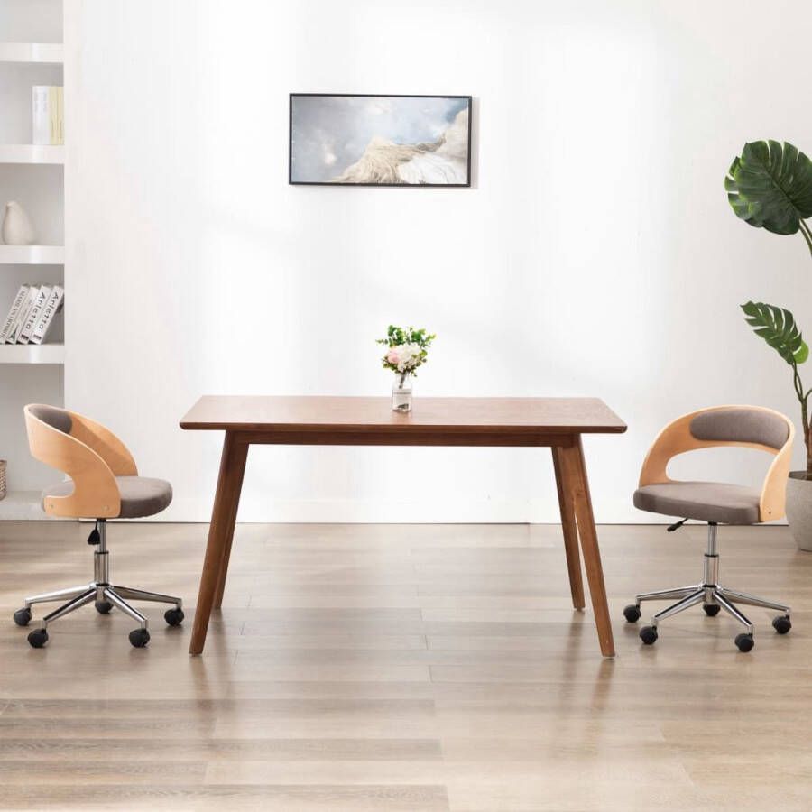 The Living Store Kantoorstoel draaibaar gebogen hout en stof taupe Bureaustoel - Foto 2