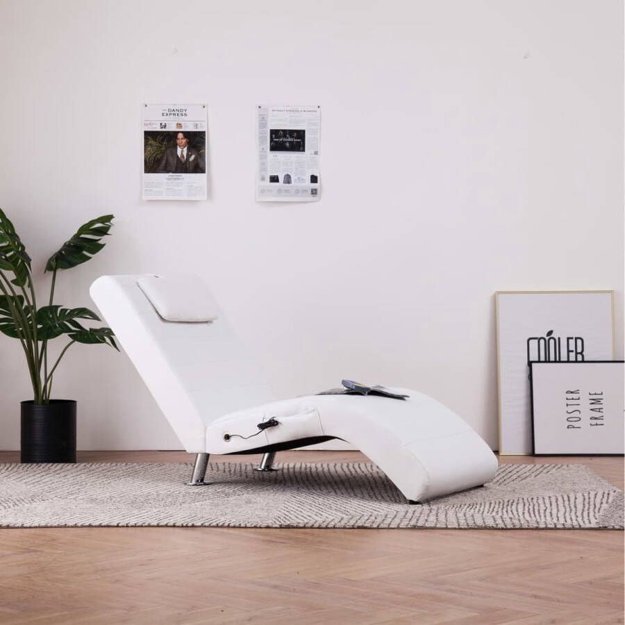 The Living Store Chaise Longue Comfortabele Massage Verwarming 144 x 59 x 79 cm Wit - Foto 2
