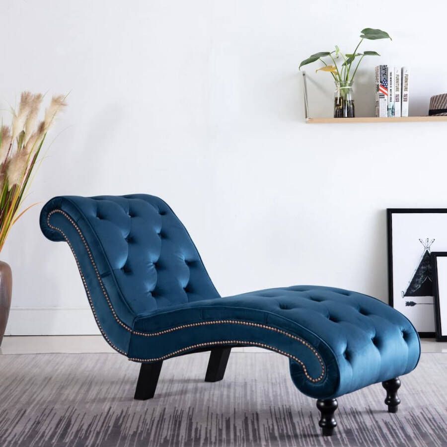 The Living Store Chaise Longue 145 x 52 x 77 cm Blauw Fluweel Comfort Elegantie - Foto 2