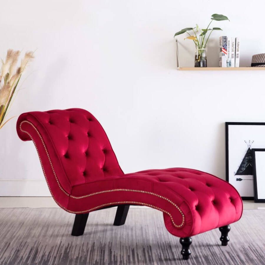 The Living Store Chaise Longue Rood Fluweel 145 x 52 x 77 cm Charmant en Comfortabel - Foto 2