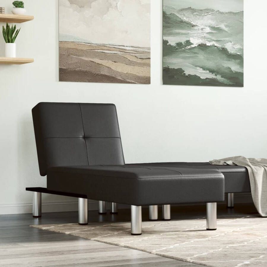 The Living Store Verstelbare Chaise Longue Zwart Kunstleer 55x140x70 cm Multifunctioneel - Foto 2